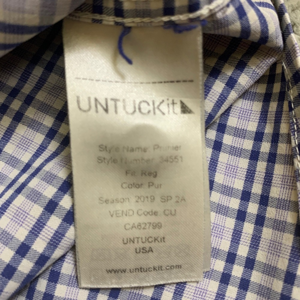UNTUCKit Prunier Shirt Mens L Purple Plaid Stretch Short Sleeve Button Down - Picture 6 of 8